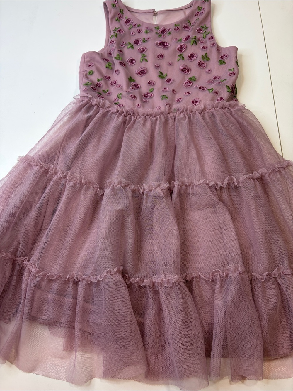 Cat & Jack Girls Mauve Embroidered Floral Tulle Flower Girl Party Dress Size 8 - Picture 9 of 12